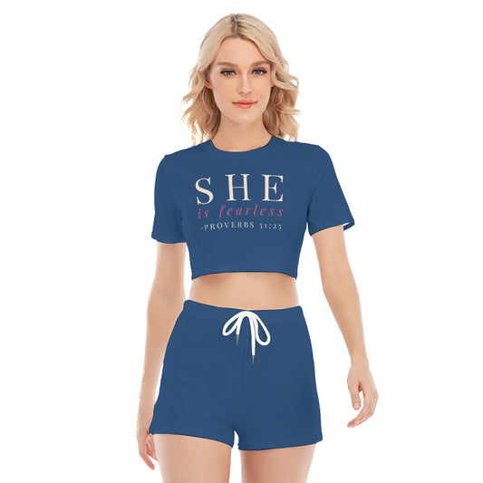 She Is Fearless Blue T-shirt Shorts Set