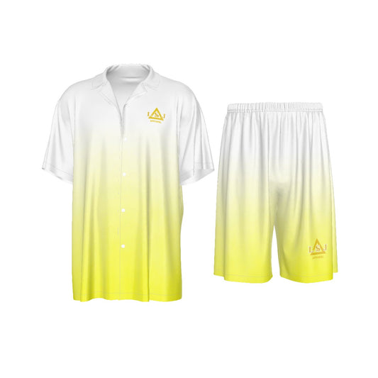 LSJ Yellow & White Men's Short Sleeve Button Up Set