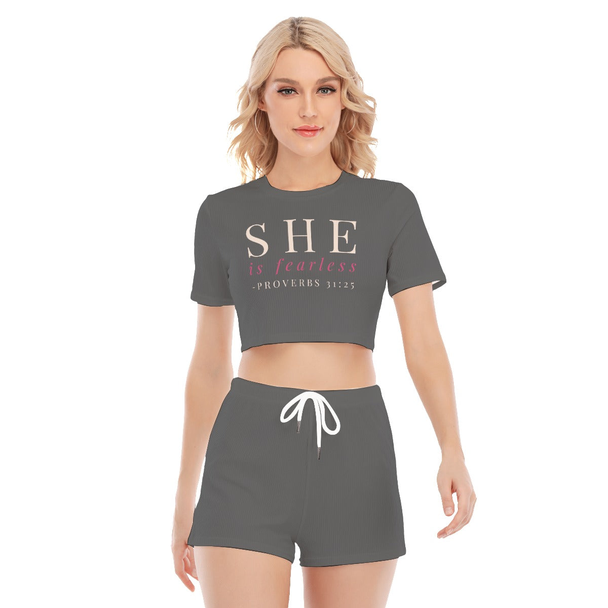 She Is Fearless Gray T-shirt Shorts Set