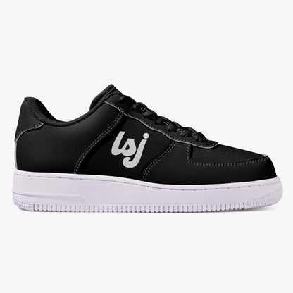 LSJ Basic Black Low-Top Leather Sports Sneakers