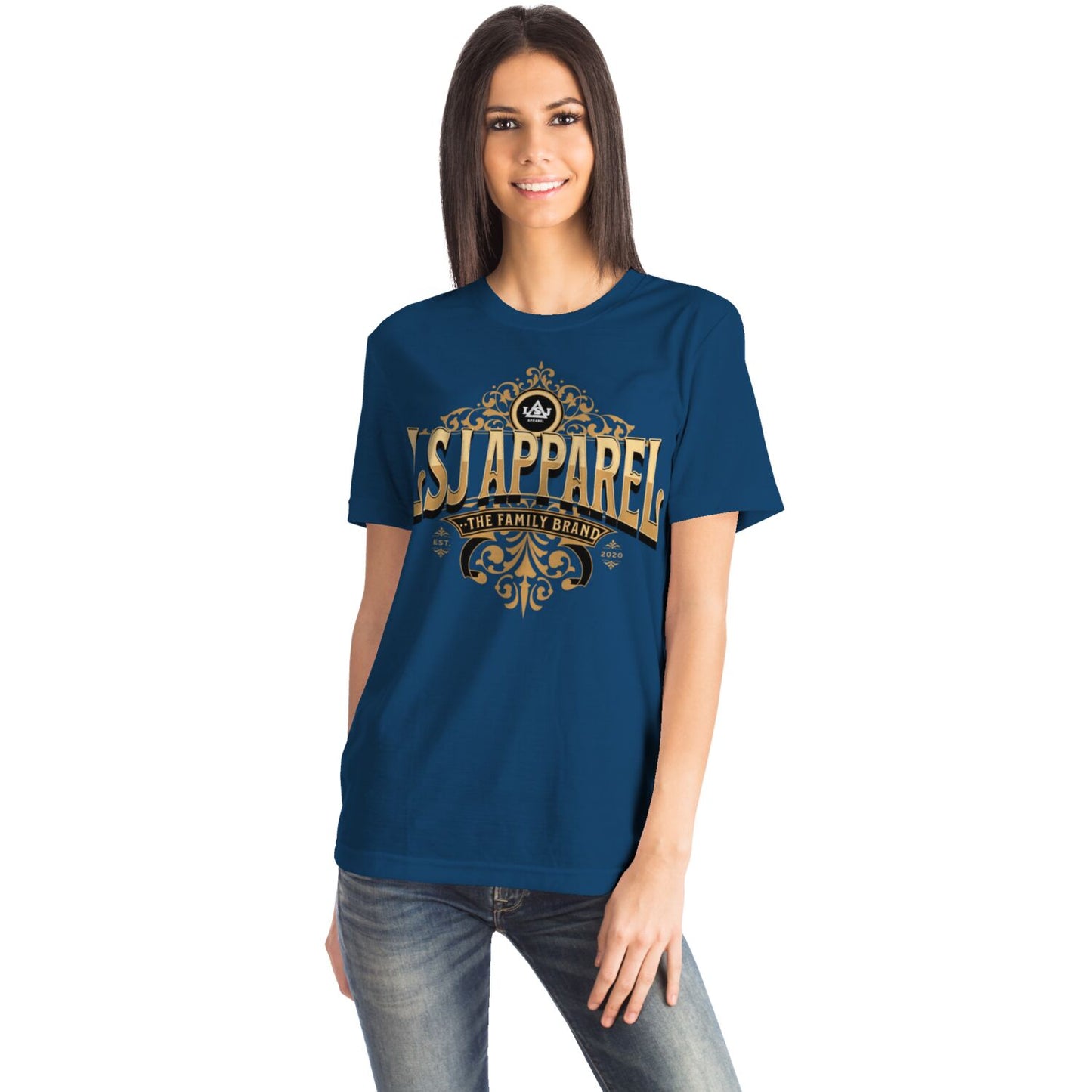 LSJ Retro Family Brand Blue All Over Print T-Shirt