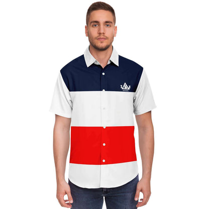 LSJ Blue White & Red Short Sleeve Button Up