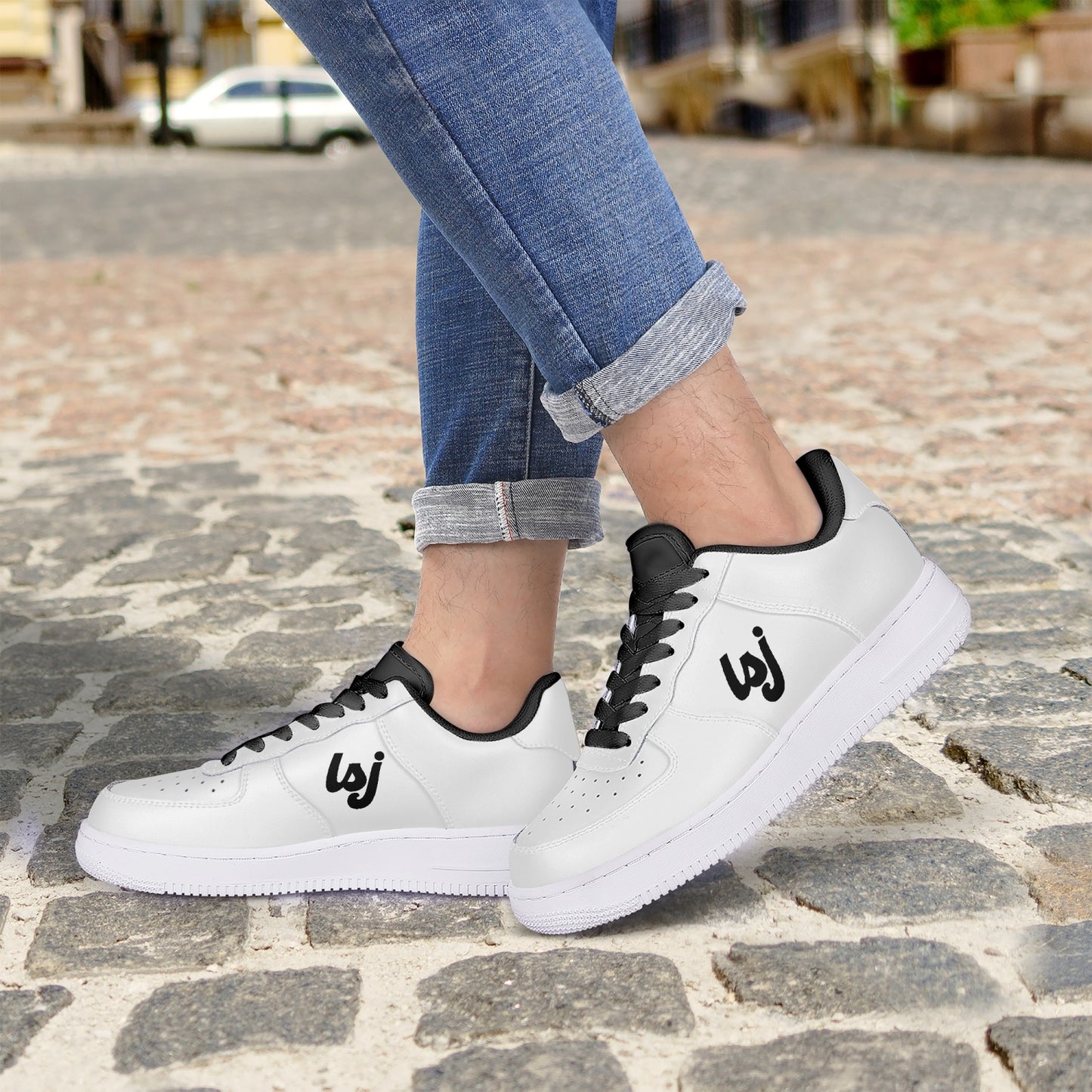 LSJ Basic White Low-Top Leather Sports Sneakers