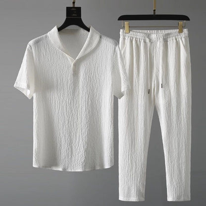 (Shirt+Trousers) Men Business Casual Shirt & Short Set