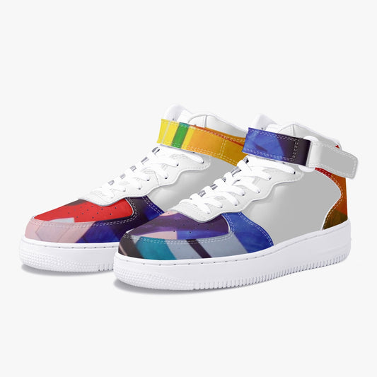 LSJ Puzzle Color White High-Top Leather Sports Sneakers