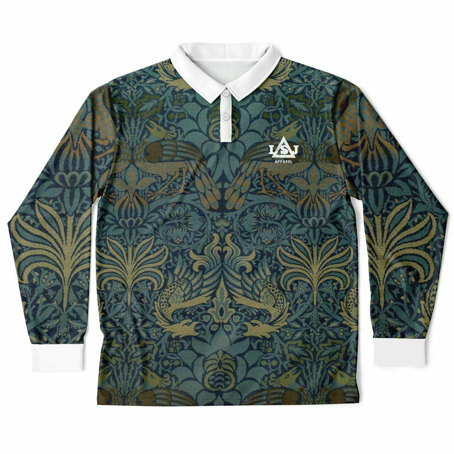 LSJ Blue & Gold Tribal Long Sleeve Polo Shirt