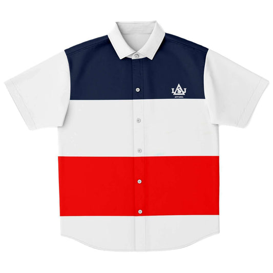 LSJ Blue White & Red Short Sleeve Button Up