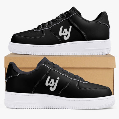 LSJ Basic Black Low-Top Leather Sports Sneakers