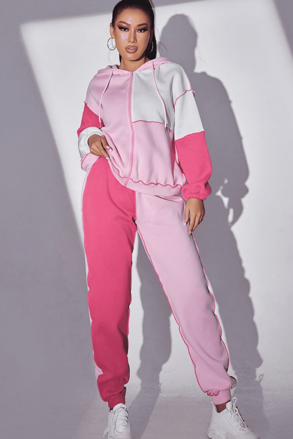 Color Block Hoodie and Pants Set