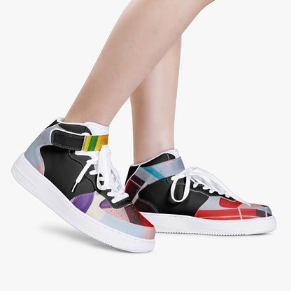 LSJ Puzzle Color Black High-Top Leather Sports Sneakers