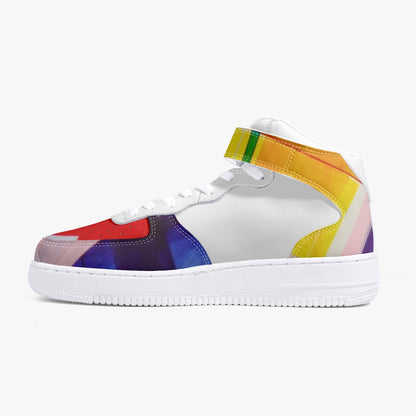 LSJ Puzzle Color White High-Top Leather Sports Sneakers