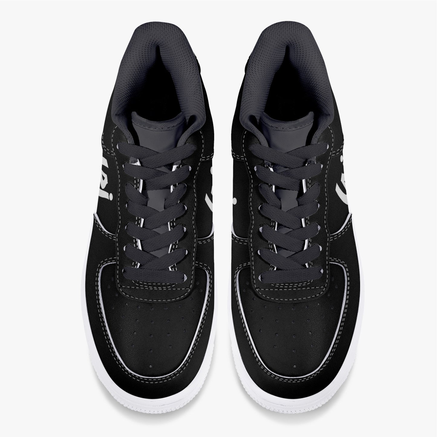 LSJ Basic Black Low-Top Leather Sports Sneakers