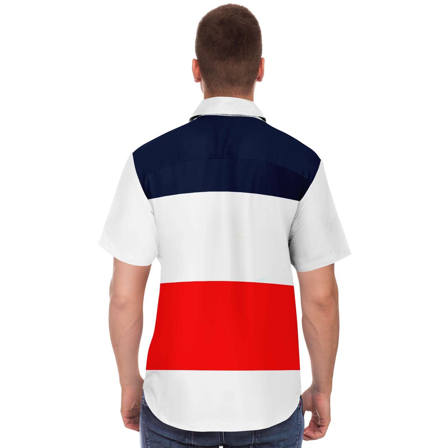 LSJ Blue White & Red Short Sleeve Button Up