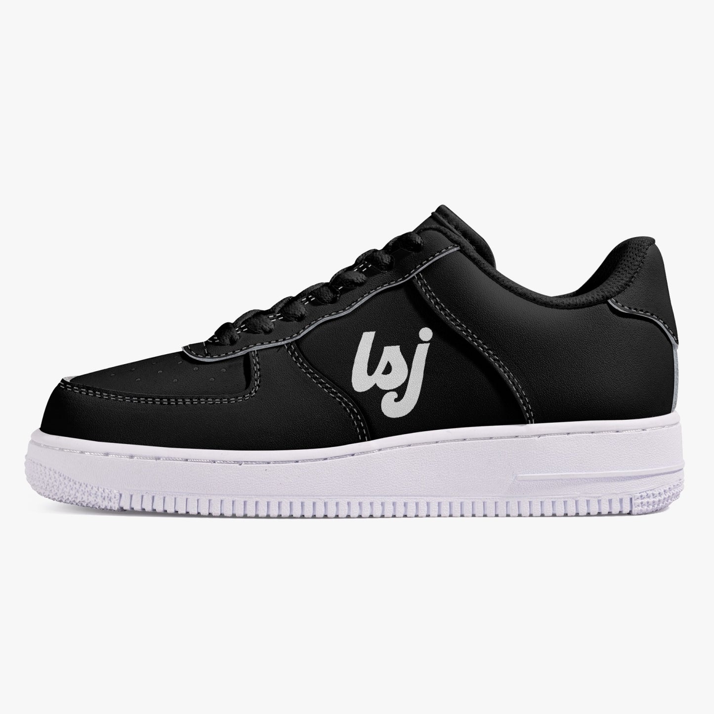 LSJ Basic Black Low-Top Leather Sports Sneakers