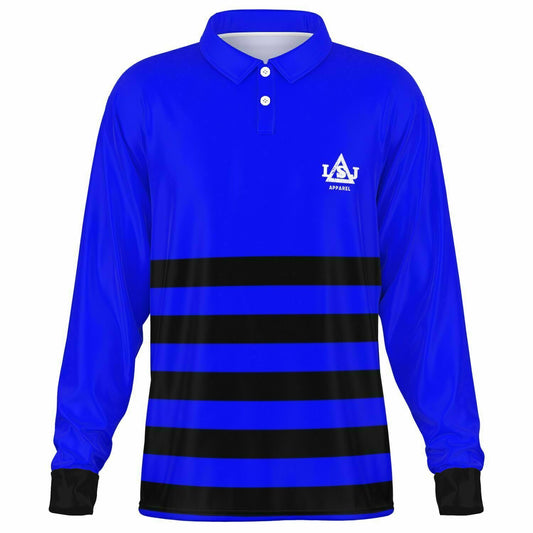 LSJ Royal Blue Black Stripes Long Sleeve Polo