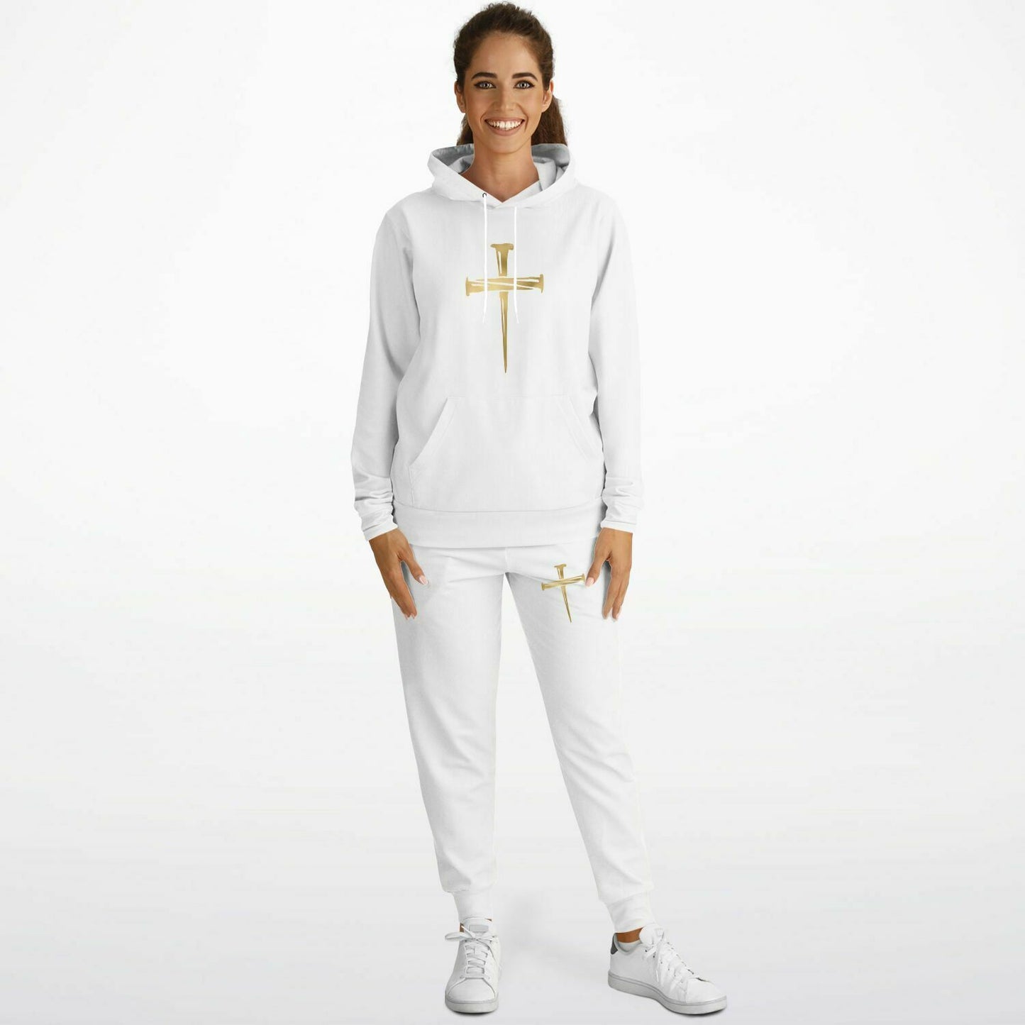 Gold Nailed Cross  White Fashion Hoodie & Jogger - AOP copy copy