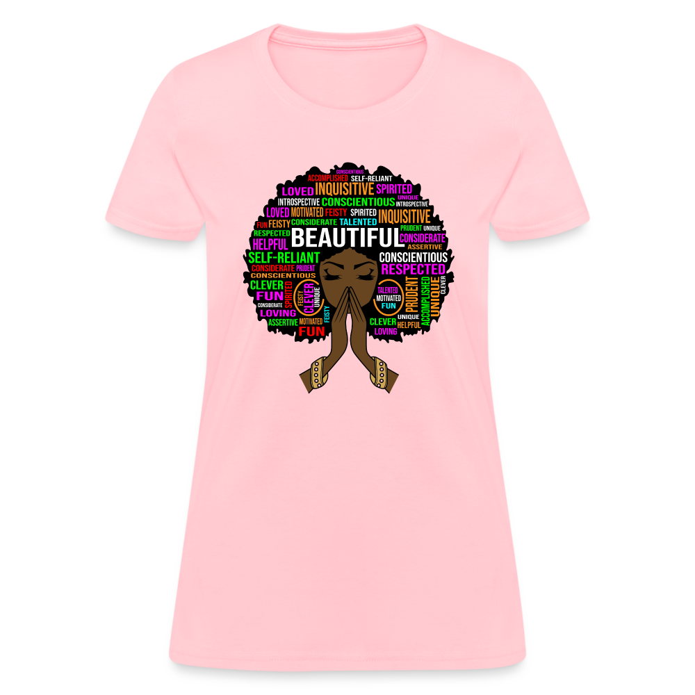 Beautiful Black Woman W/Afro Women's T-Shirt - pink