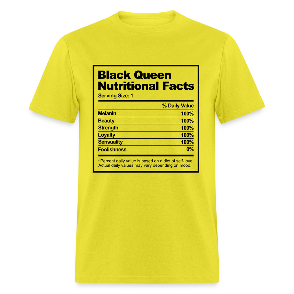 Black Queen Nutritional Facts T-Shirt - yellow