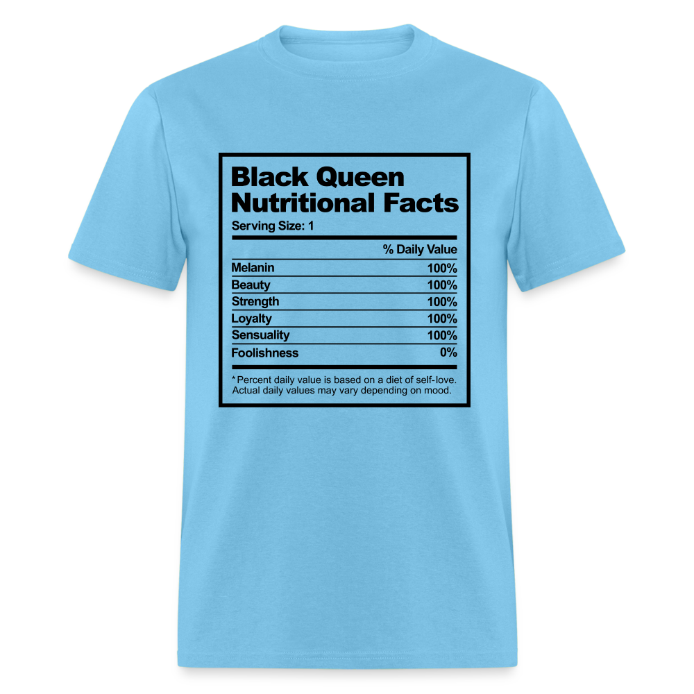 Black Queen Nutritional Facts T-Shirt - aquatic blue
