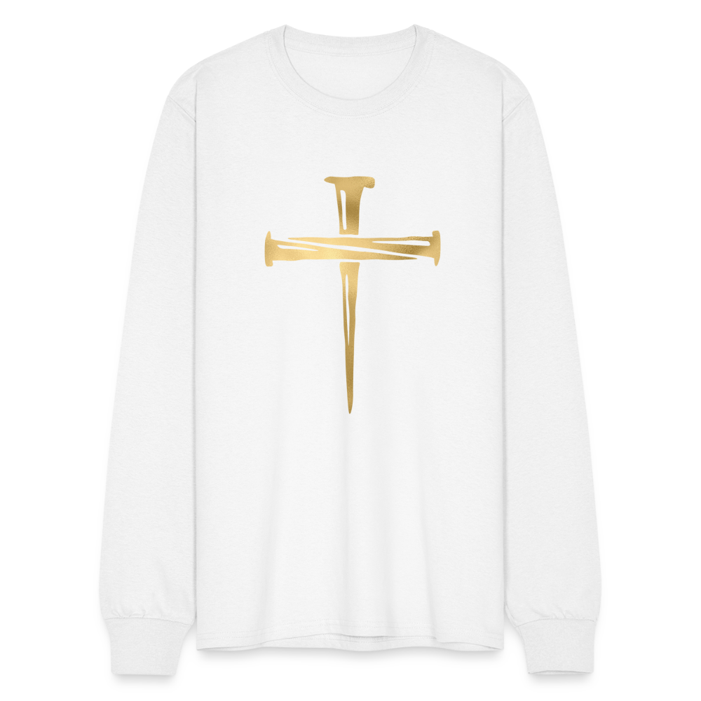 Gold Nail Cross Men's Long Sleeve T-Shirt - white