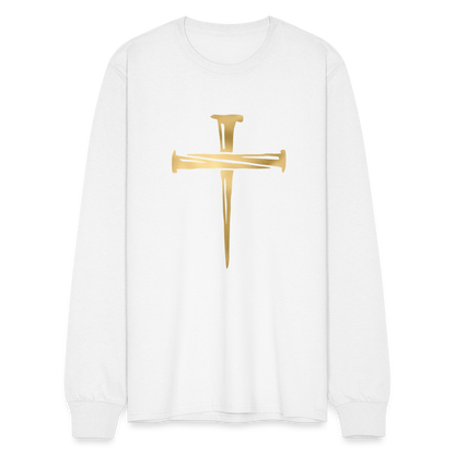 Gold Nail Cross Men's Long Sleeve T-Shirt - white