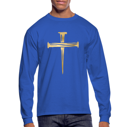 Gold Nail Cross Men's Long Sleeve T-Shirt - royal blue