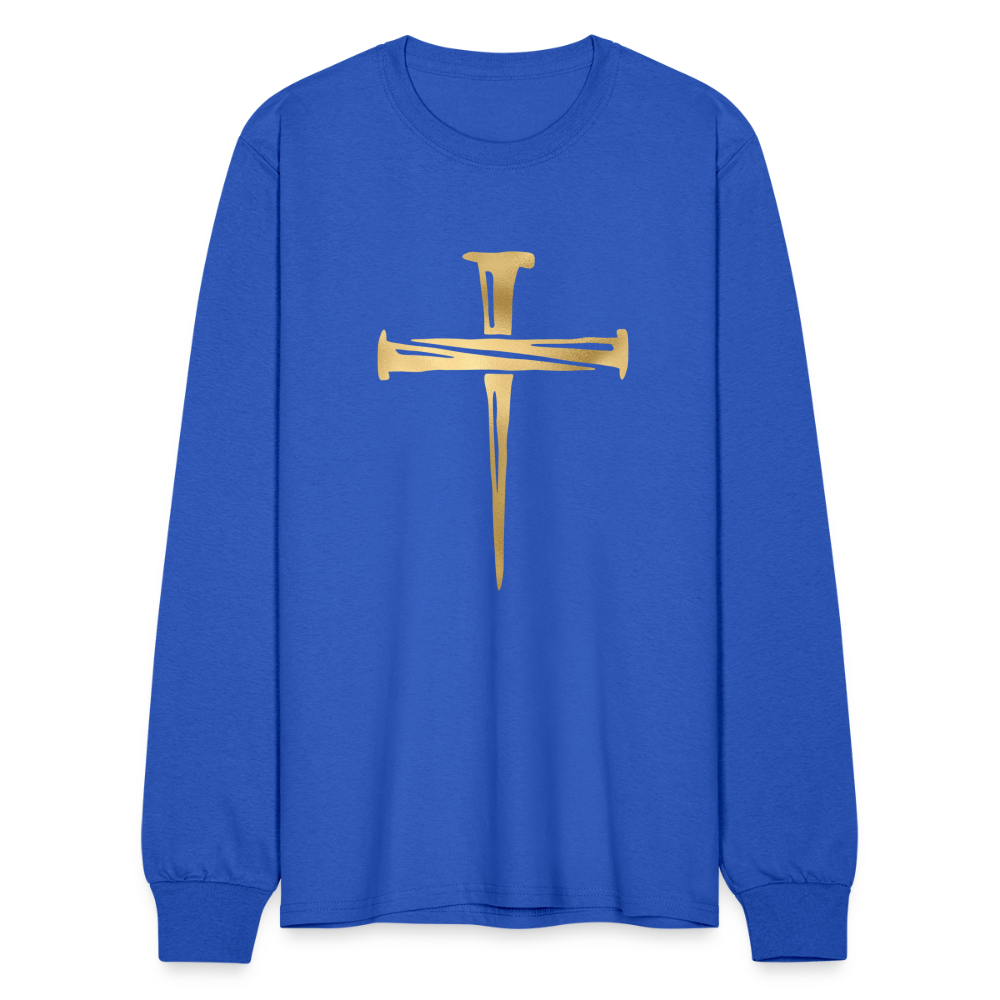 Gold Nail Cross Men's Long Sleeve T-Shirt - royal blue
