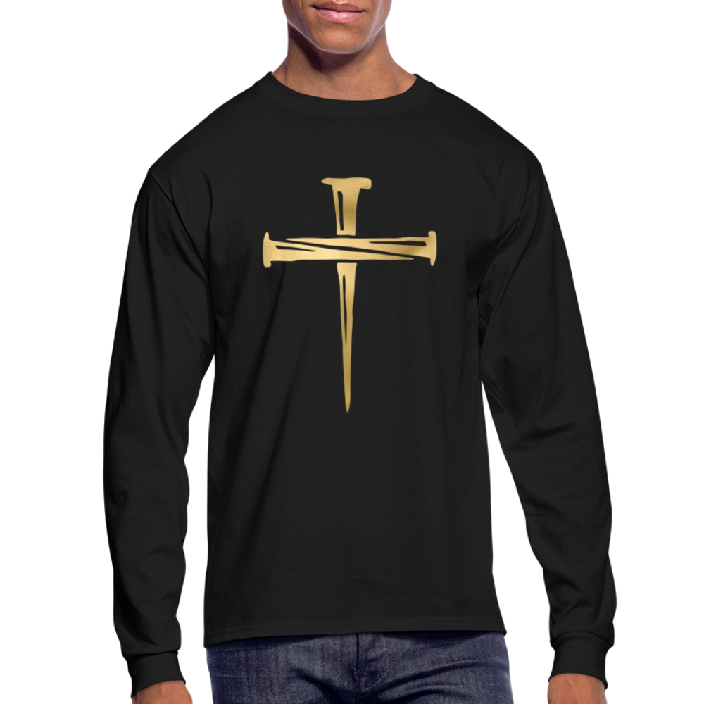 Gold Nail Cross Men's Long Sleeve T-Shirt - black