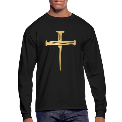 Gold Nail Cross Men's Long Sleeve T-Shirt - black