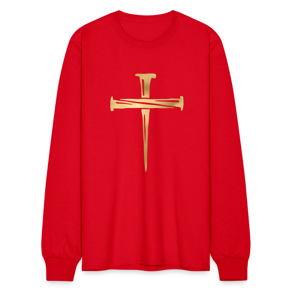 Gold Nail Cross Men's Long Sleeve T-Shirt - red