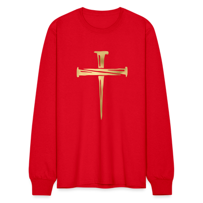 Gold Nail Cross Men's Long Sleeve T-Shirt - red