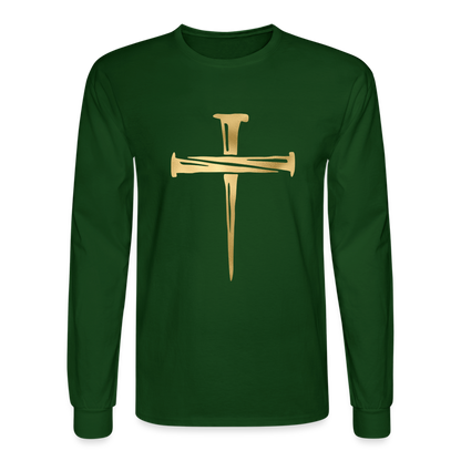 Gold Nail Cross Men's Long Sleeve T-Shirt - forest green